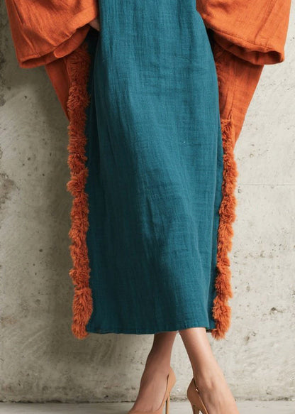 Peacock Blue Oversized Patchwork Faux Fur Dresses Fall