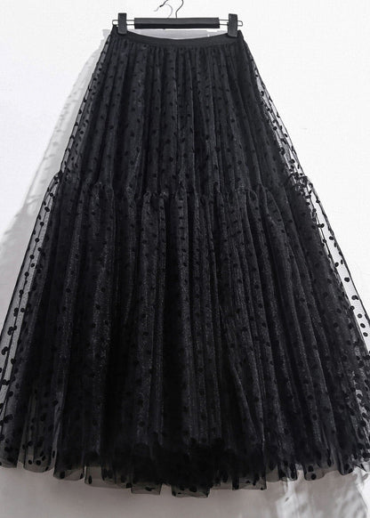 Black Wrinkled Patchwork High Waist Tulle Skirt Spring