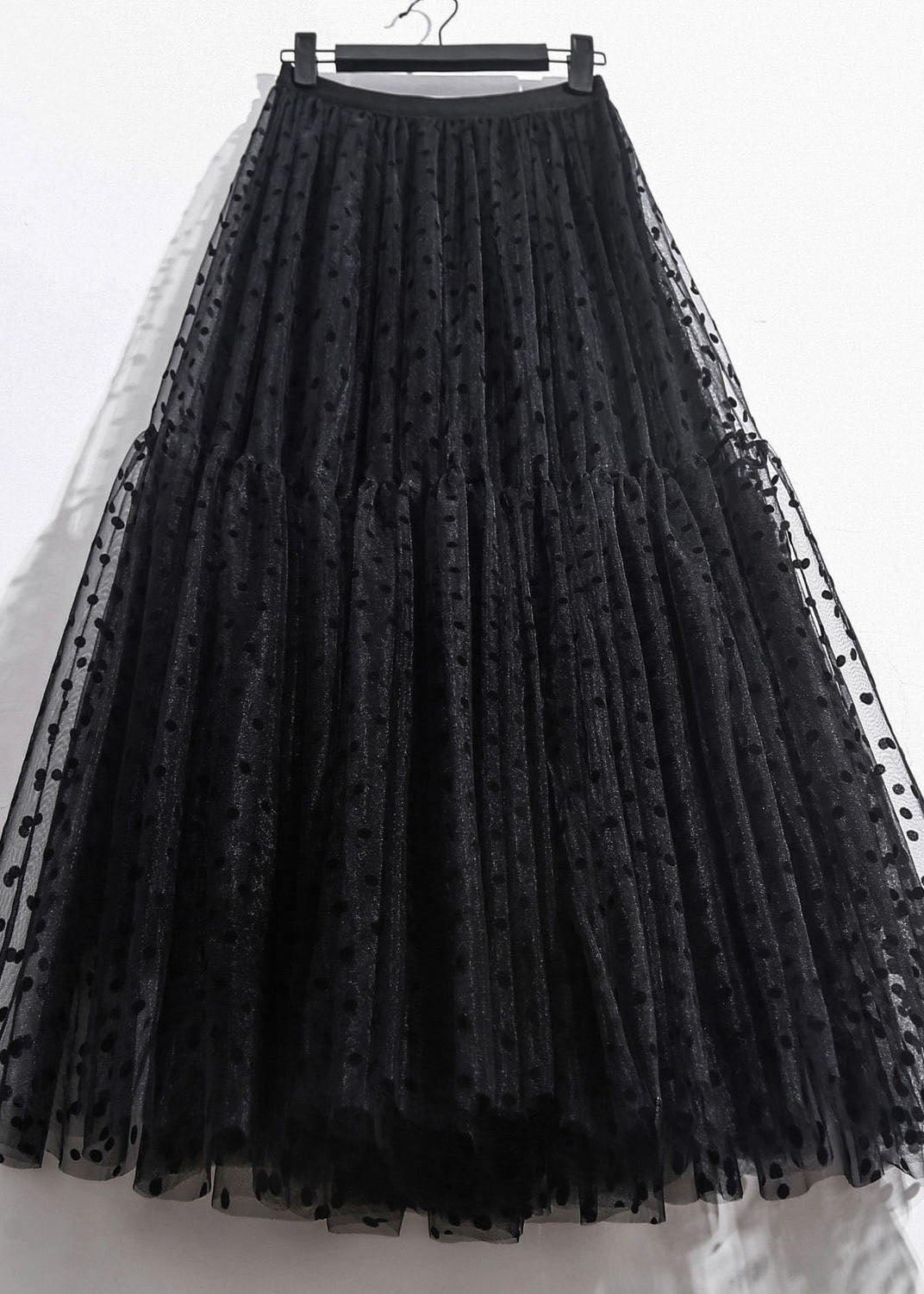 Black Wrinkled Patchwork High Waist Tulle Skirt Spring
