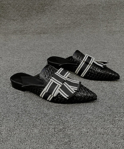 Black Bow Splicing Slide Sandals Pointed Toe