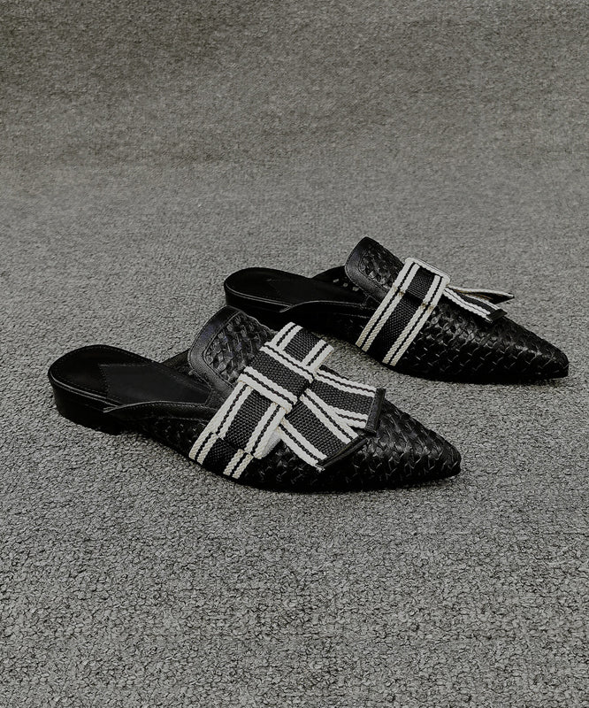 Black Bow Splicing Slide Sandals Pointed Toe