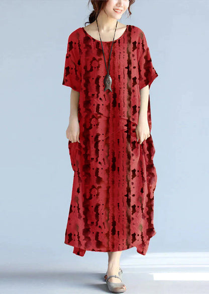 Baggy Gray Long Linen Dresses Oversized Layered Cotton Maxi Dress Short Sleeve Cotton Clothing