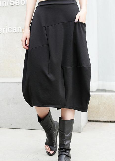 100% Pockets Cotton Skirt Black a Line Patchwork Skirt