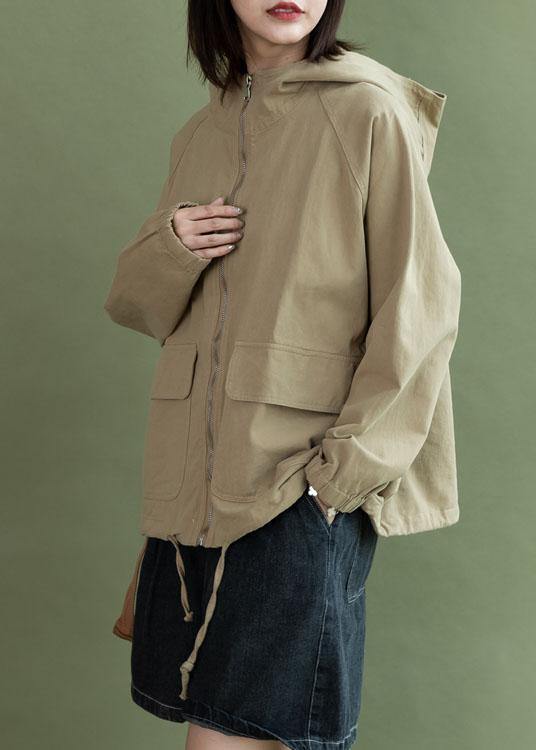 Art Khaki Drawstring Clothes for Design Hooded Fall Short Jackets