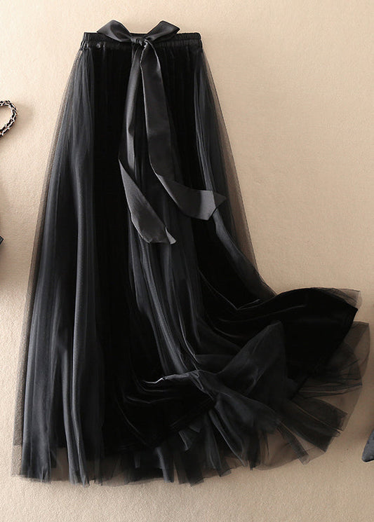 Black Bow Patchwork Tulle Skirt Spring