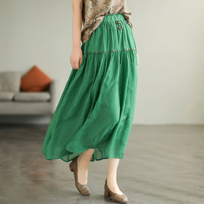 Literary High Waist Double Layer Tencel Linen Stitching Slim Skirt