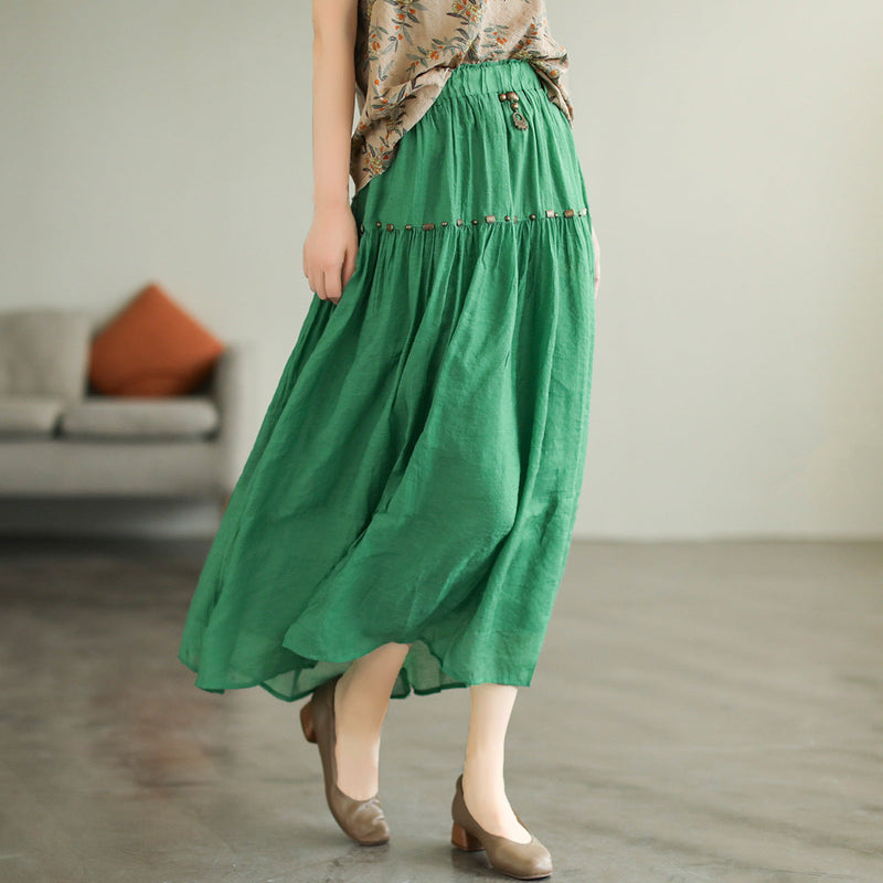 Literary High Waist Double Layer Tencel Linen Stitching Slim Skirt