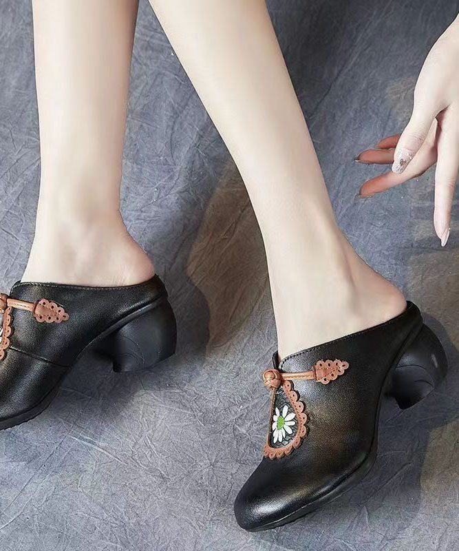 Black Splicing Chunky Slide Sandals