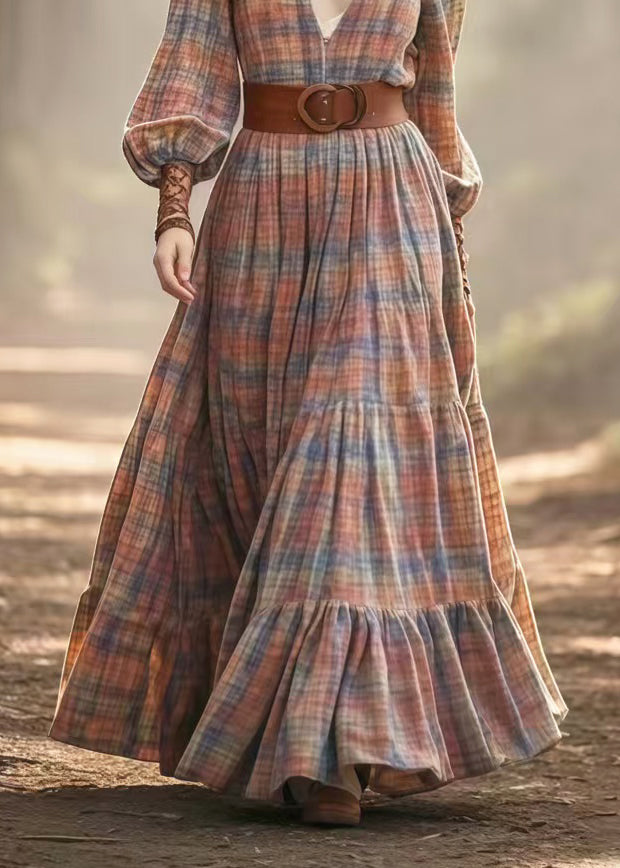 Cinched Plaid Cotton Vacation Dress Spring