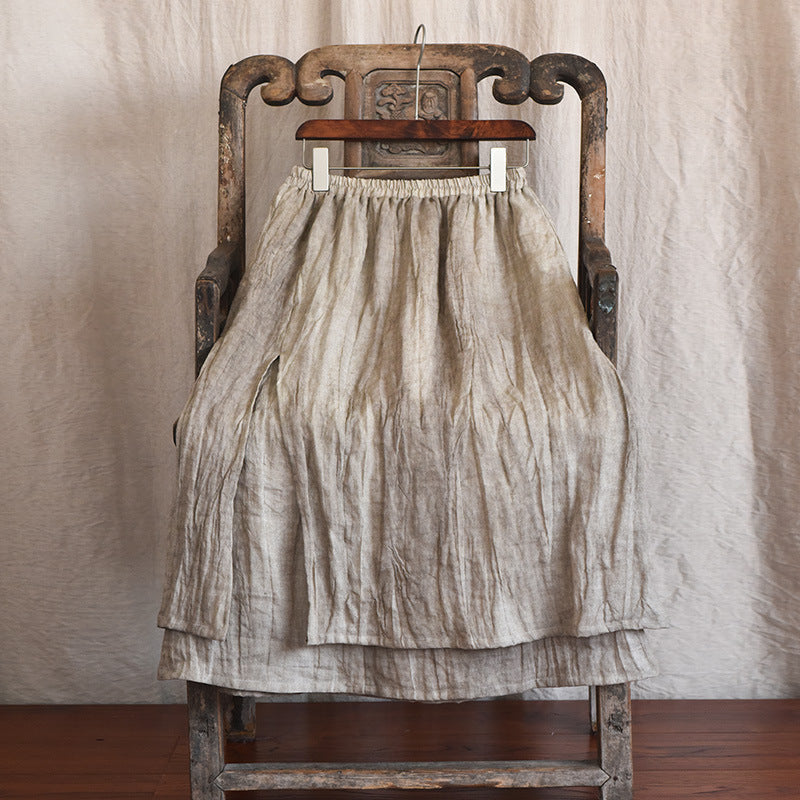 Literary Retro Cotton and Linen Distressed Linen Skirt