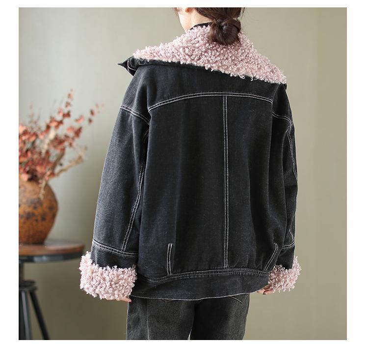 Winter Velvet Retro Denim Jacket