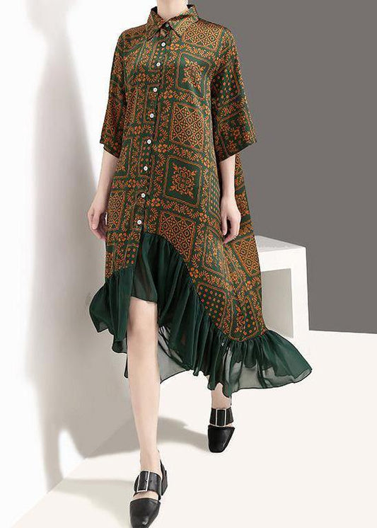 French Cotton Quilting Clothes Drops Design Plaid Print Chiffon Ruffles Dress