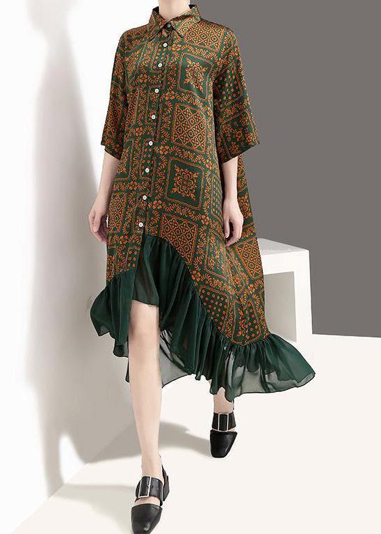 French Cotton Quilting Clothes Drops Design Plaid Print Chiffon Ruffles Dress