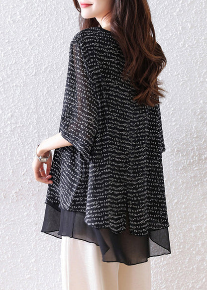 Black Oversized Patchwork Chiffon Tops Summer