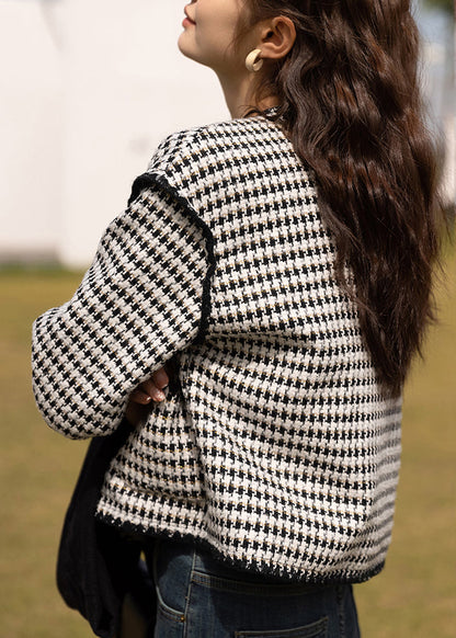 Black O Neck Double Breast Patchwork Cotton Coats Fall