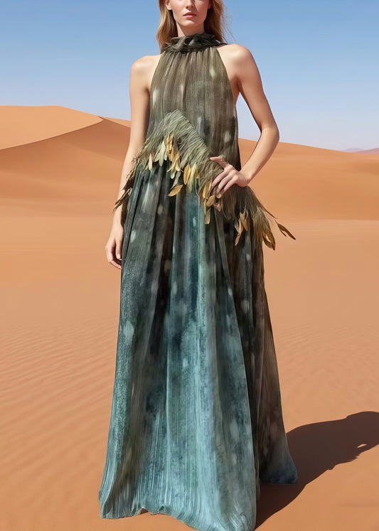 Cold Shoulder Tie Dye Feathers Dress Summer
