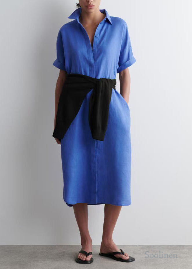 Blue Peter Pan Collar Linen Straight Dresses Summer