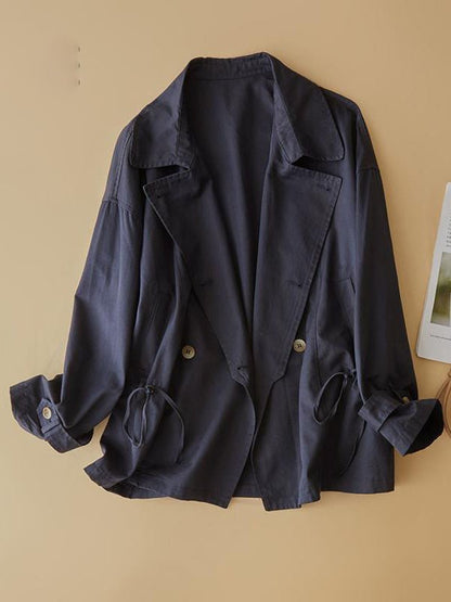 Natural Fabric Double-breasted Minimalist Style Coat With Pockets in One-size