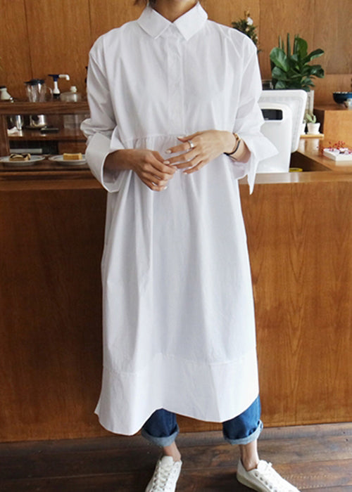 White Peter Pan Collar Button Cotton Shirt Dress Fall