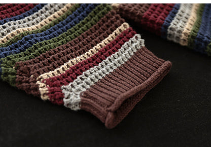 Colorful Red Striped Cotton Knitted Sweater