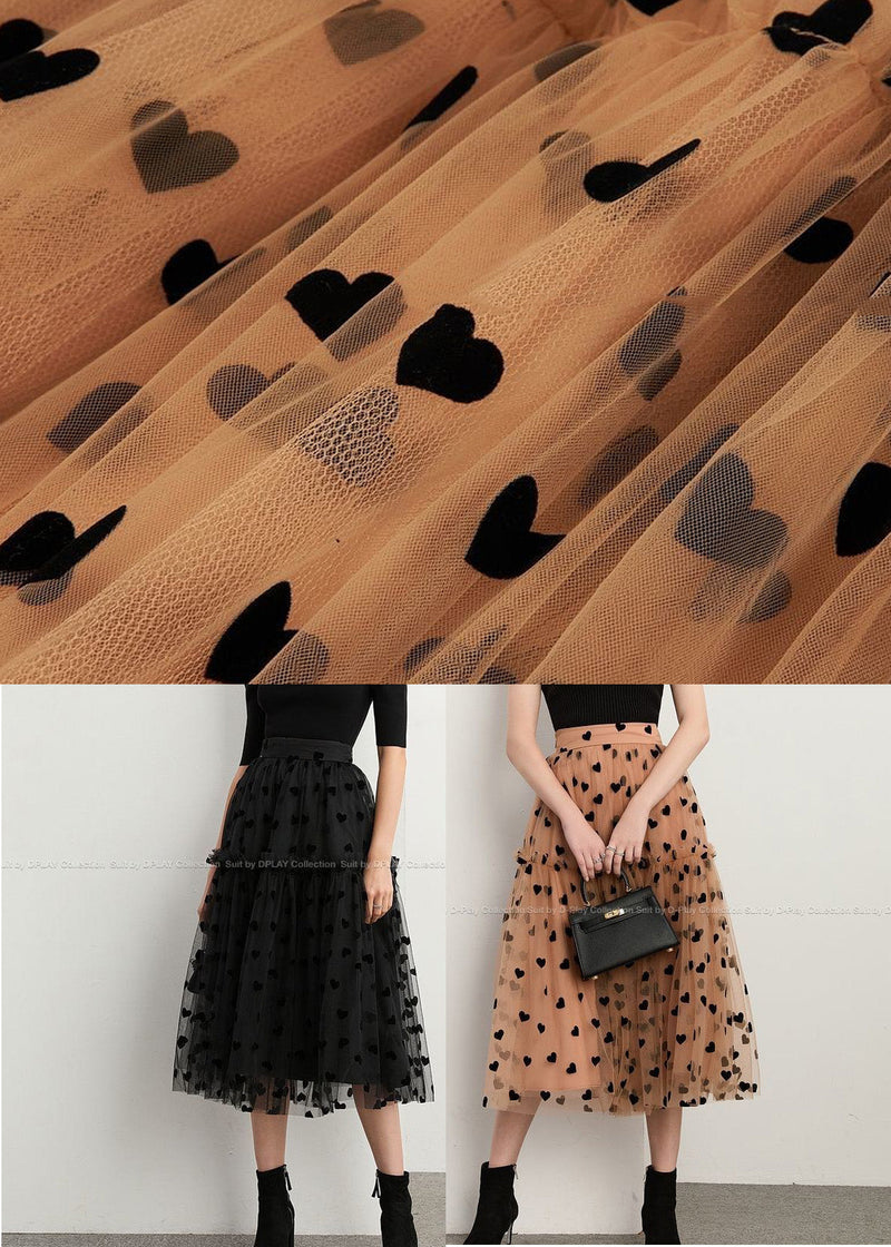 Chocolate Patchwork Loving Heart Dot Tulle Skirt Spring