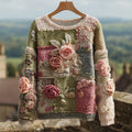 Vintage Roses Embroidered Patchwork Cozy Knitted Sweater