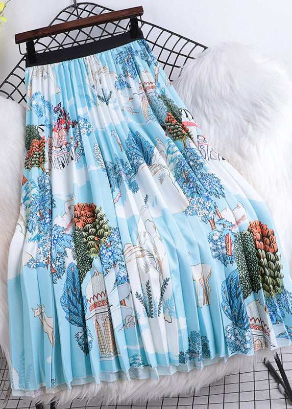 Pink Striped Print Chiffon Pleated Skirts Spring
