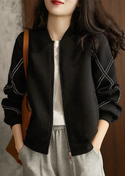 Wine Red Zip Up Patchwork Cotton Coats Fall