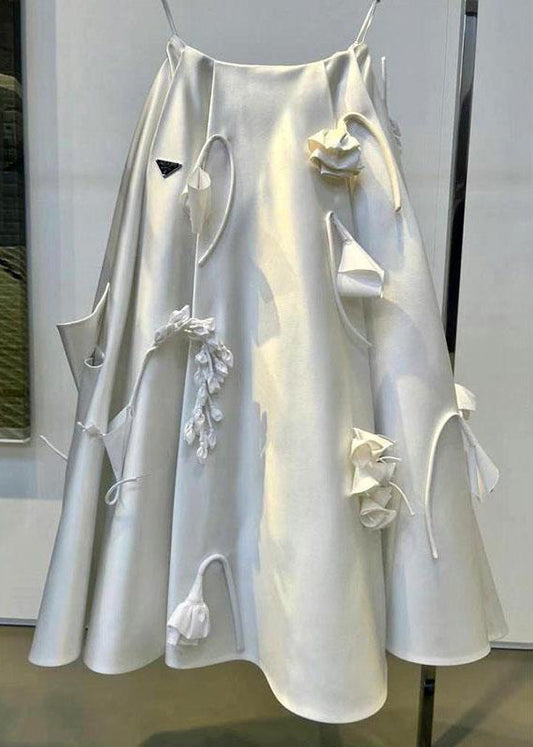 White Wrinkled Decorated Skirts Summer