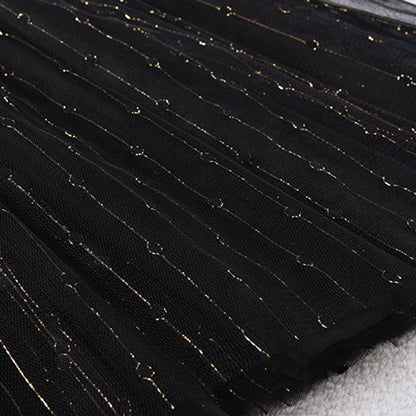 Black a Line Tulle Sequins Skirts Summer