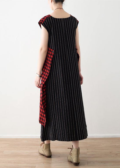 Diy Plaid Patchwork Linen Cotton Wardrobes Work Outfits Sleeveless a Line Summer Dress