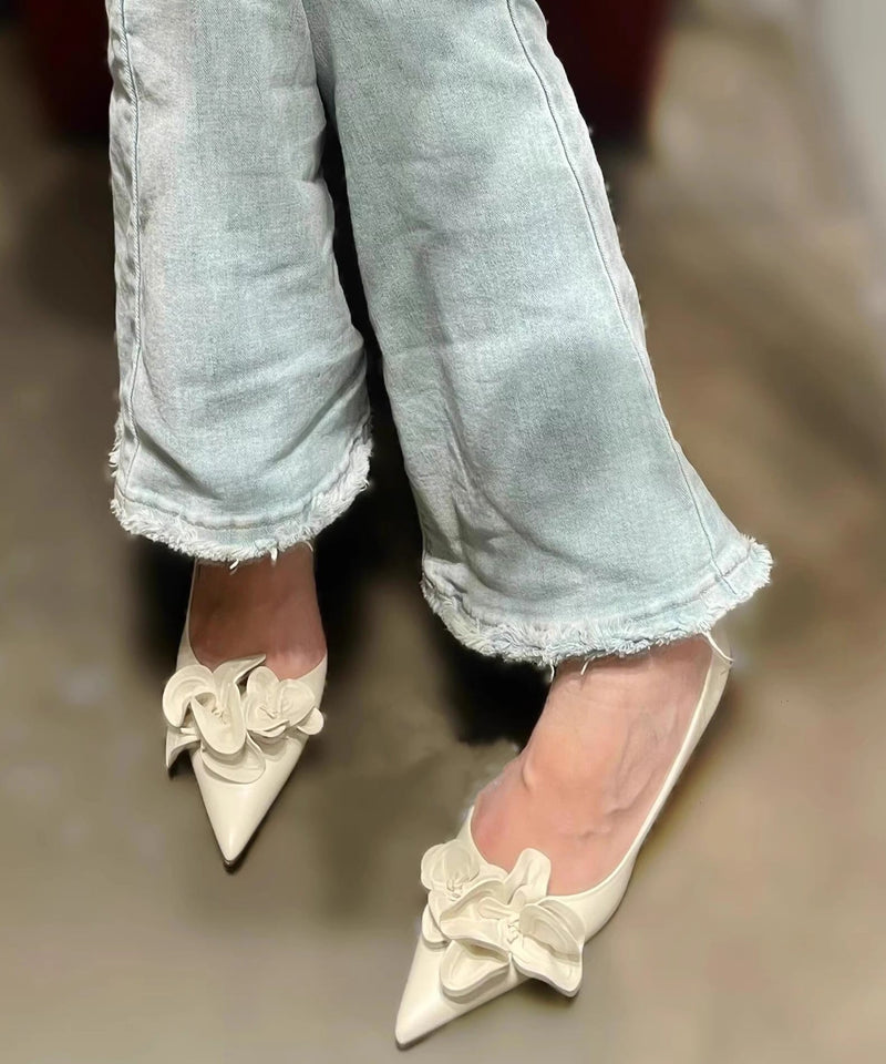 White Splicing Kitten Heels Shoes Pointed Toe