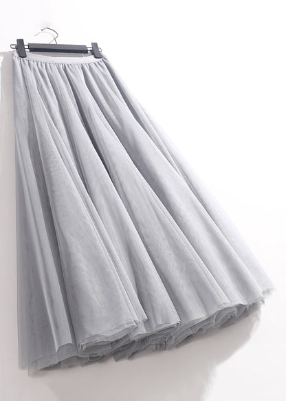 Loose Grey Elastic Waist Tulle Skirts Summer