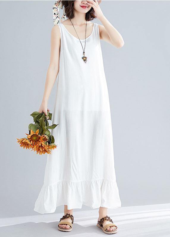 White Cotton Dresses Sleeveless Cotton Robes Summer Dress