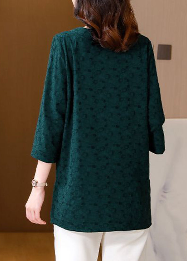 Dull Green Oversized Print Cotton Top Bracelet Sleeve