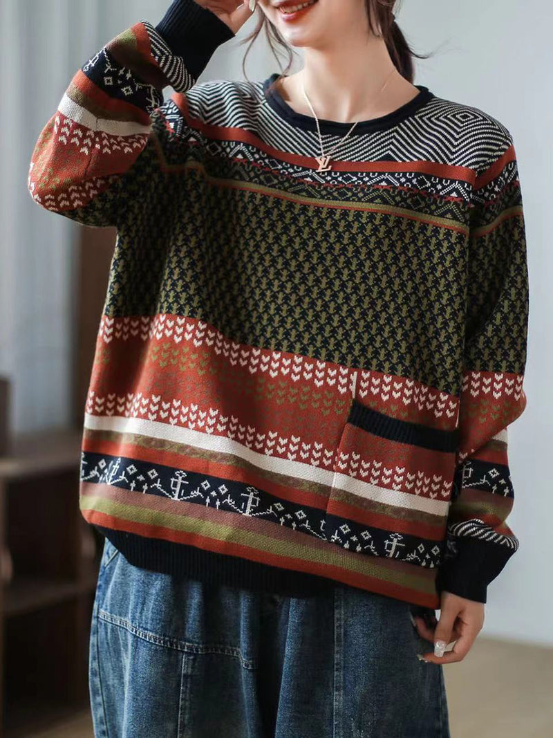 Autumn Spliced Loose Sweater