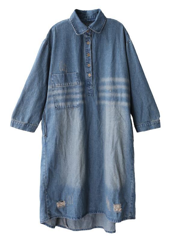 Lapel Hole Outfit Shape Denim Blue Dresses