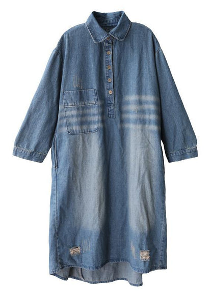 Lapel Hole Outfit Shape Denim Blue Dresses