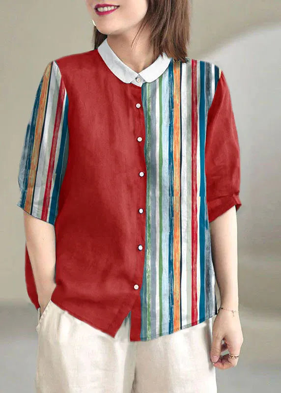 Navy Peter Pan Collar Button Loose Fall Half Sleeve Shirt Tops
