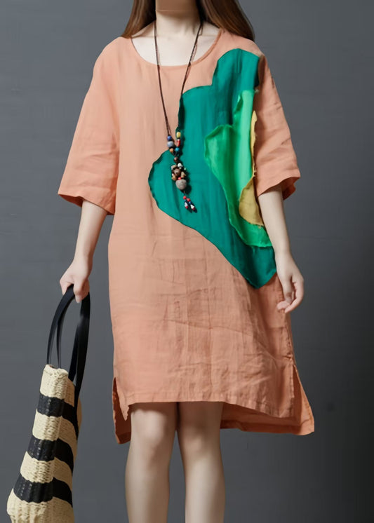 Orange Oversized Patchwork Cotton Vacation Dress Summer