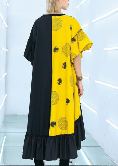 Diy Black Asymmetric Cotton Quilting Dresses Patchwork Traveling Summer Dresses