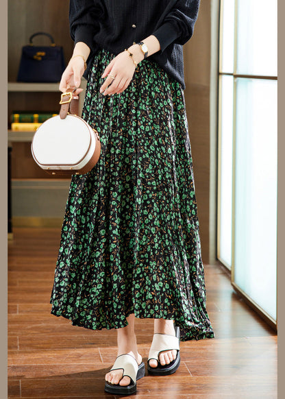 Coffee Print Elastic Waist Chiffon Maxi Skirts Summer