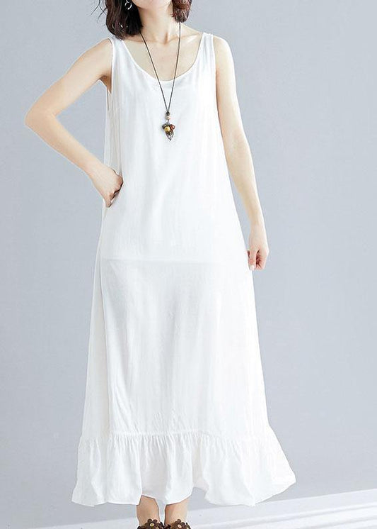 White Cotton Dresses Sleeveless Cotton Robes Summer Dress