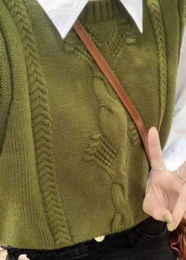 Green O Neck Patchwork Cozy Cotton Knit Waistcoat Sleeveless