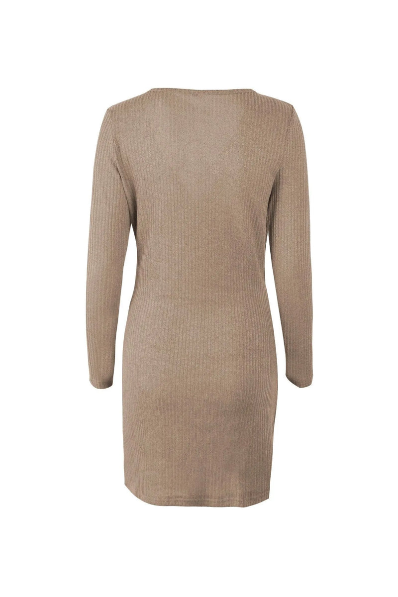 Color V Neck Wrap Sweater Dress