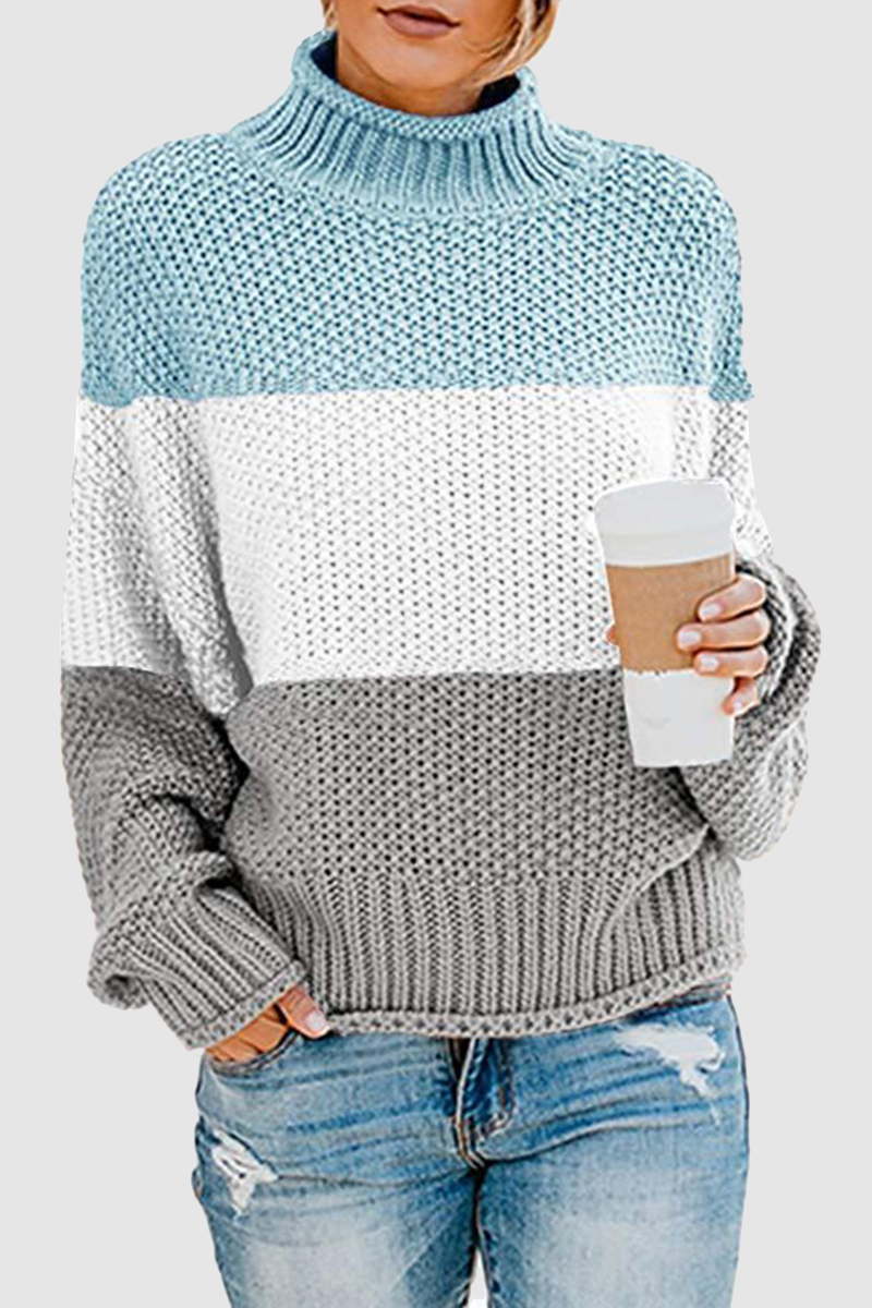 Patchwork Contrast Turtleneck Tops(7 Colors)
