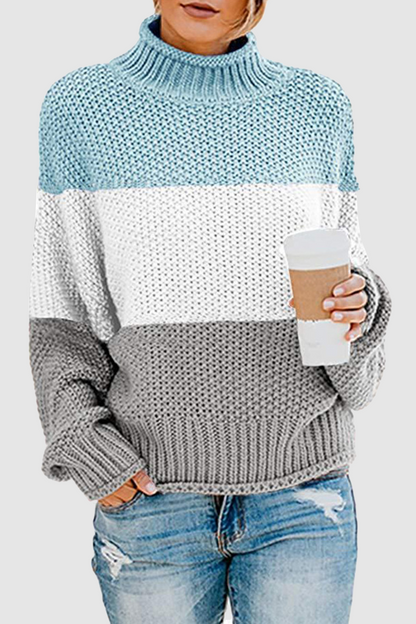 Patchwork Contrast Turtleneck Tops(7 Colors)