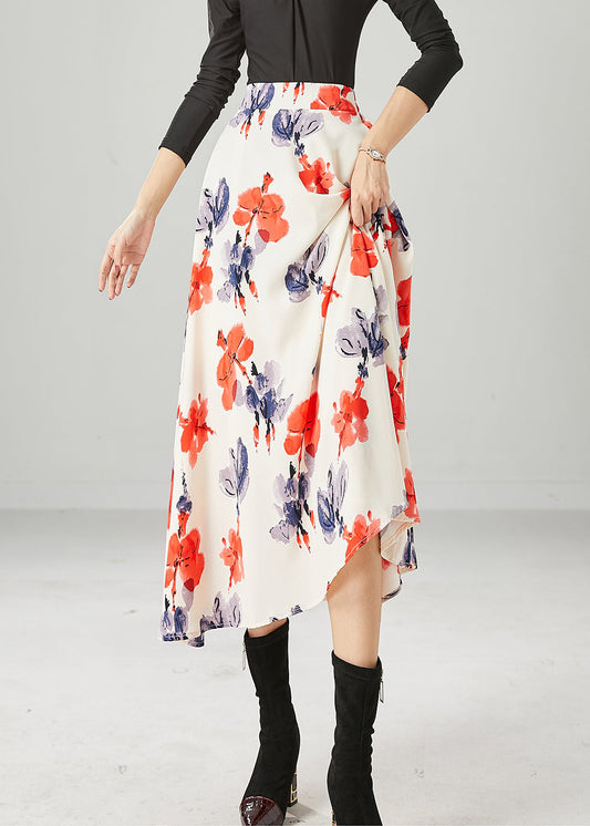 Apricot High Waist Print Chiffon a Line Skirts Summer