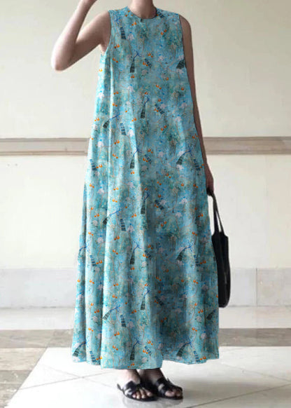 Handmade Black Linen Dresses O Neck Sleeveless Cotton Robes Summer Dresses
