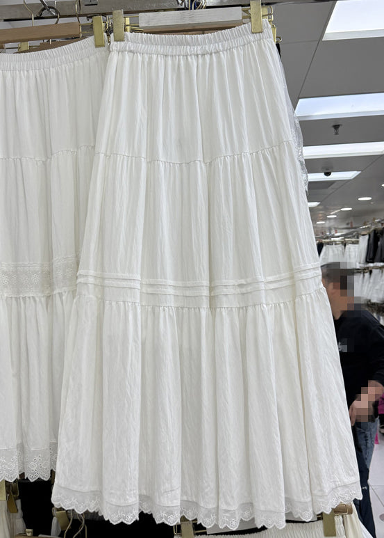 Apricot Lace Elastic Waist Patchwork Cotton Skirts Summer